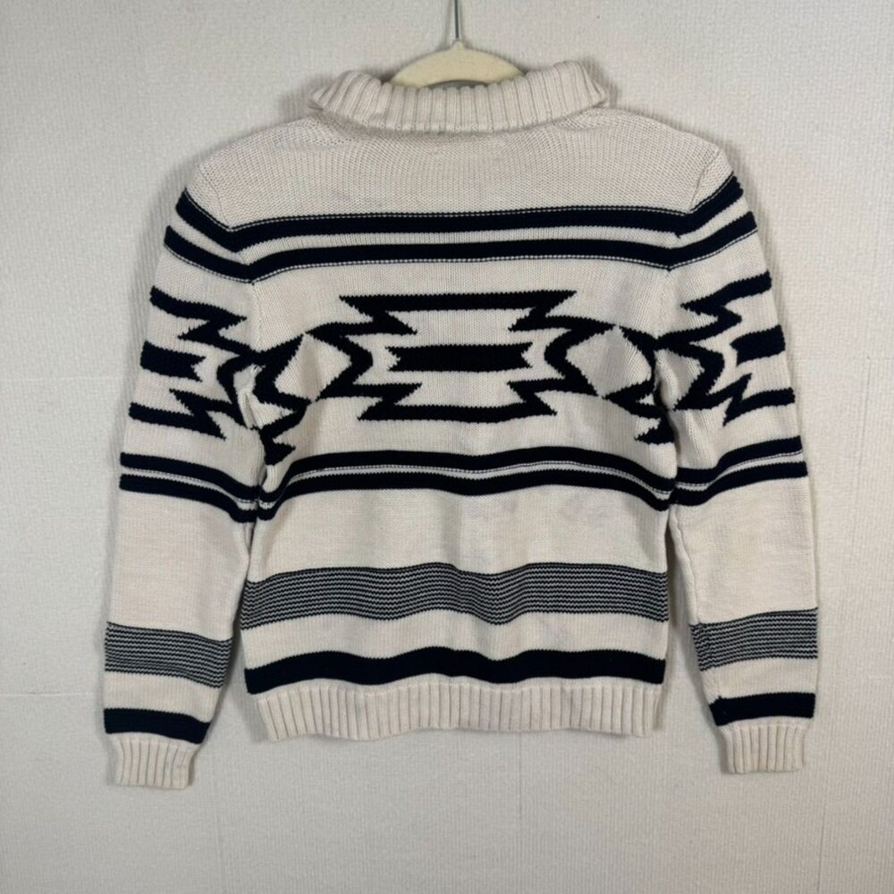 LRL Lauren Jeans Co Aztec Southwestern Zip Cardigan Sweater 100% Cotton M Cream - Picture 4 of 7